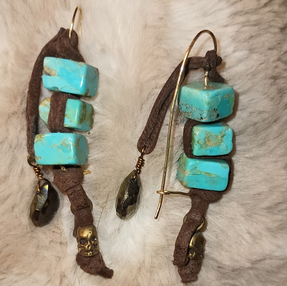 Turquoise and Brown Beaded Earrings